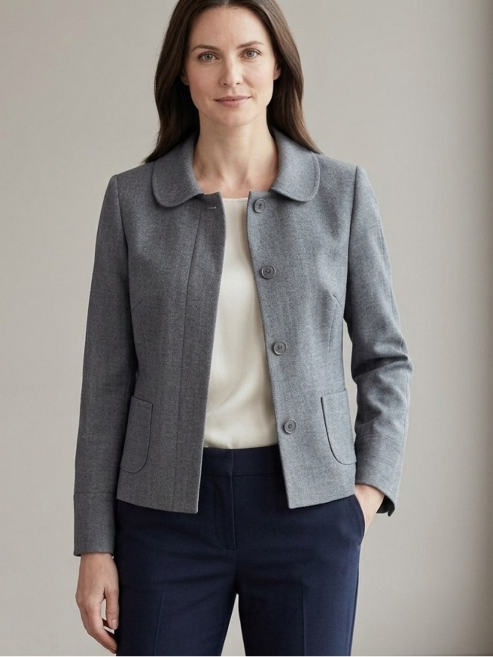Ann Taylor LOFT 100% Wool Blazer Size 6 Gray Officially workwear with Pockets